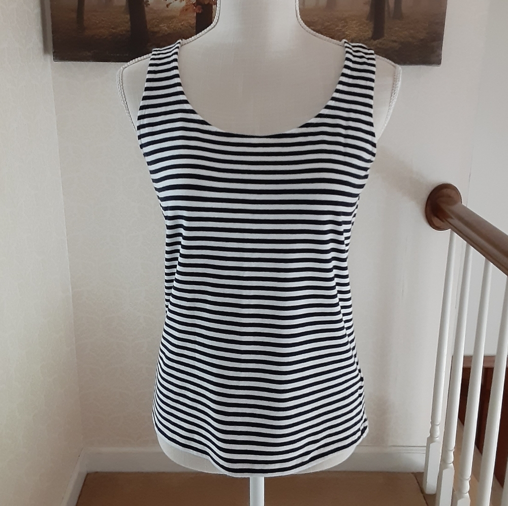 Talbots Striped Tank Top Black and White Size S